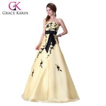 Grace karin Ball Gown strapless Backless Andar de comprimento longo Amarelo claro Evening Prom Vestido de Noiva CL2520